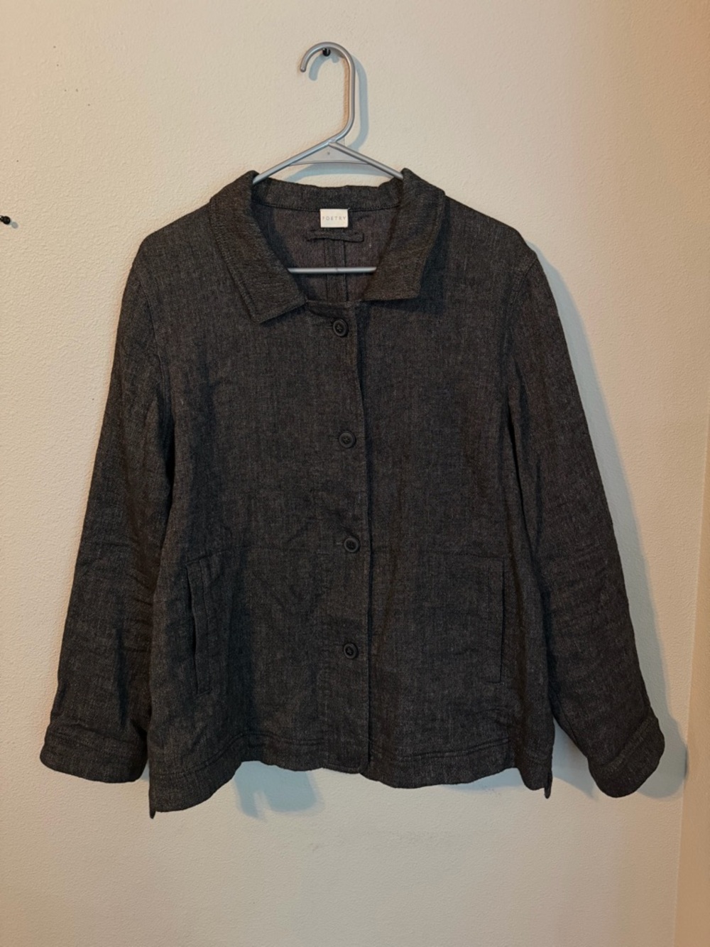 Women’s Poetry Jacket Button Down Jacket Size 12 Linen Wool Blend Lagenlook